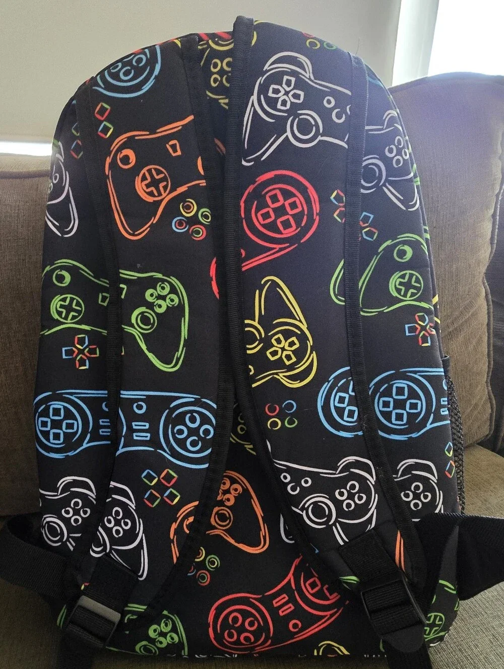 NWOT Kids Gamer Backpack Video Game Controller Print Black School Book Bag 18
